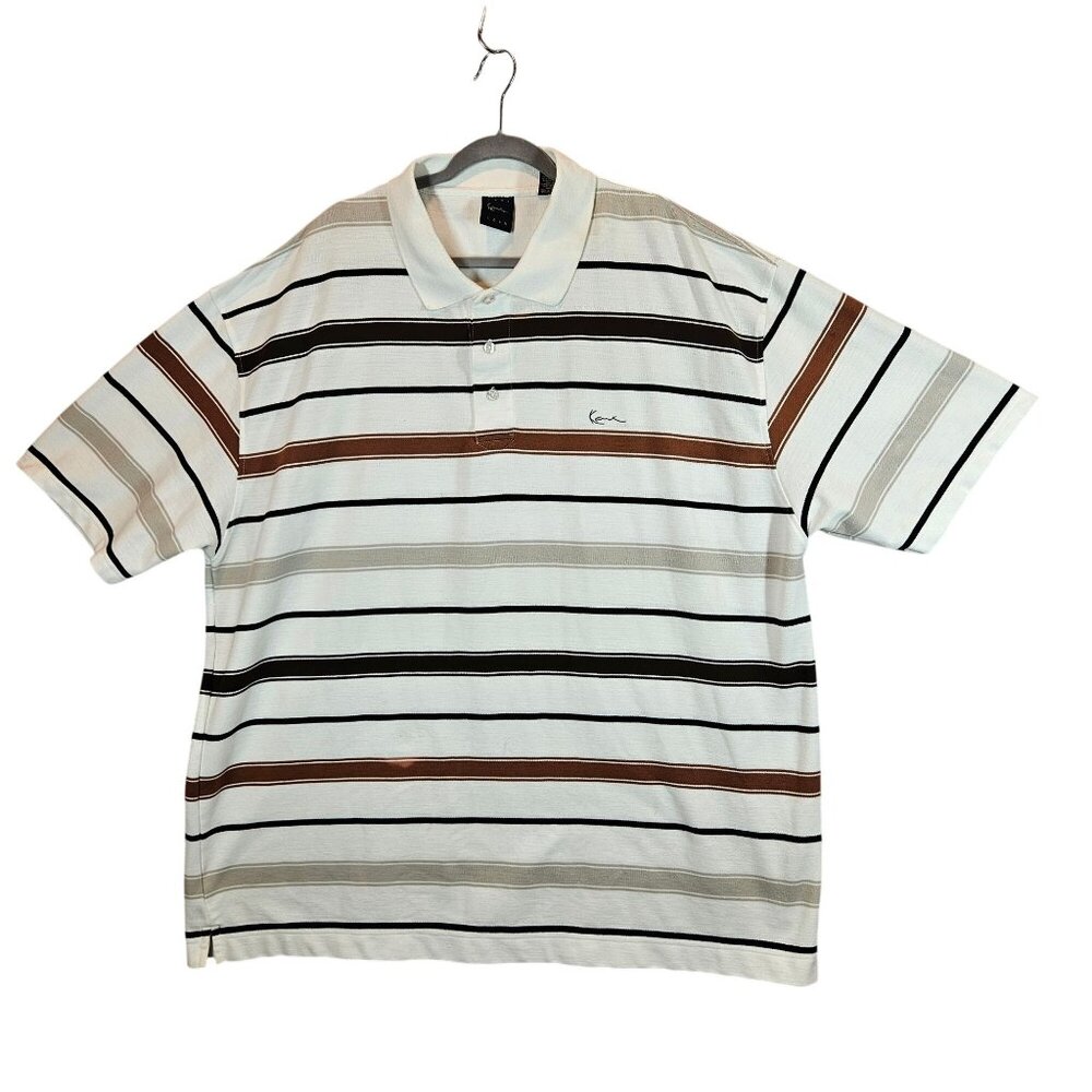 Karl Kani Gold Striped Polo Shirt 4X White Brown Black Mens Cotton/Polyester